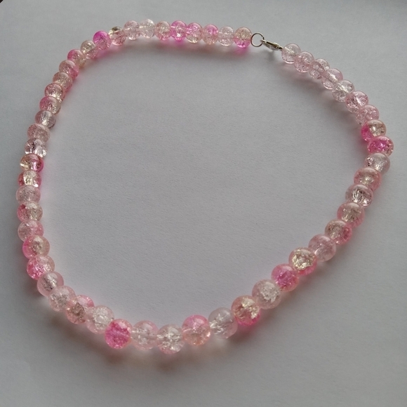 Hand Crafted Jewelry - Pink glass  beaded  necklace
